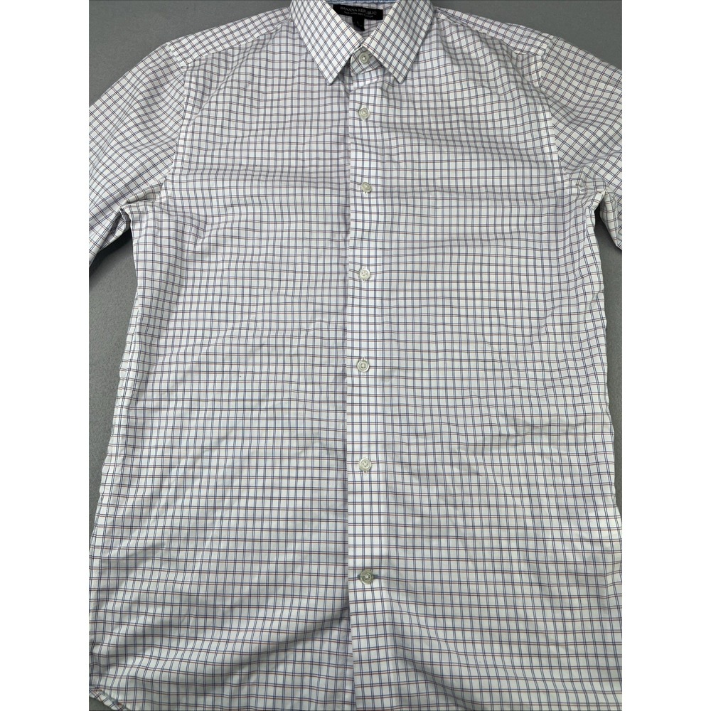 Banana Republic Dress Shirt Mens Small Blue Check Tailored Slim Fit Non Iron LS - Picture 10 of 16